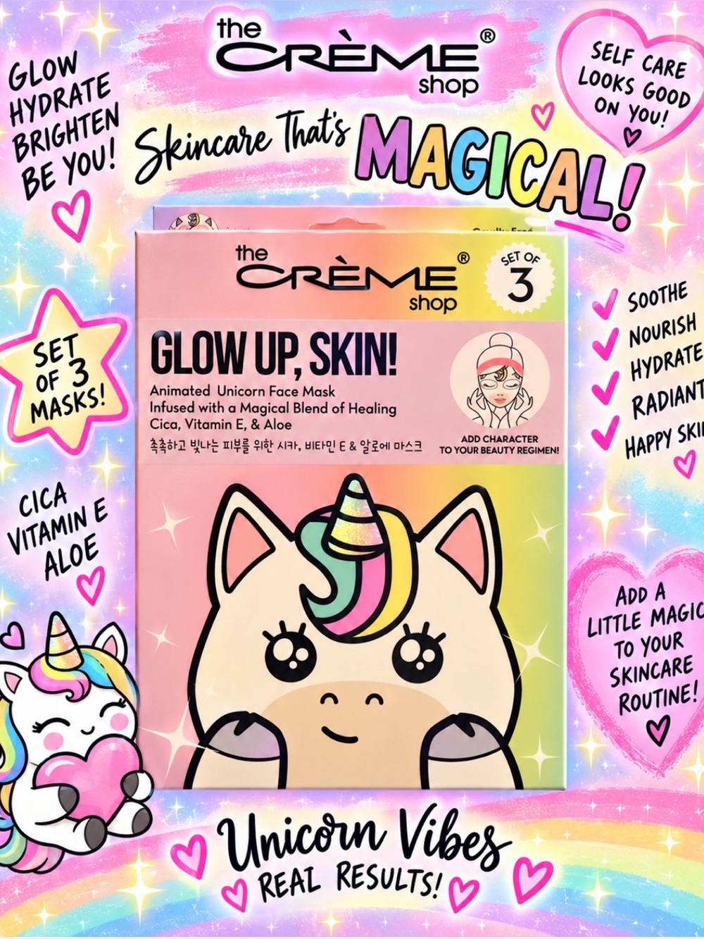 The Crème Shop Glow Up Skin! Unicorn Face Mask Set Of 3